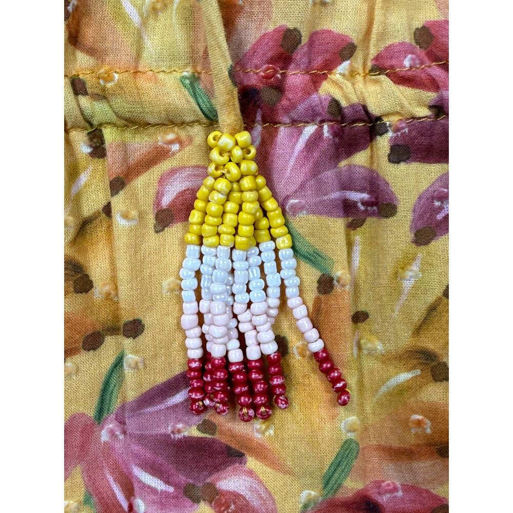 Farm Rio Banana Sunshine Mini Dress Sz M tiered skirt beaded tassel - Picture 8 of 13